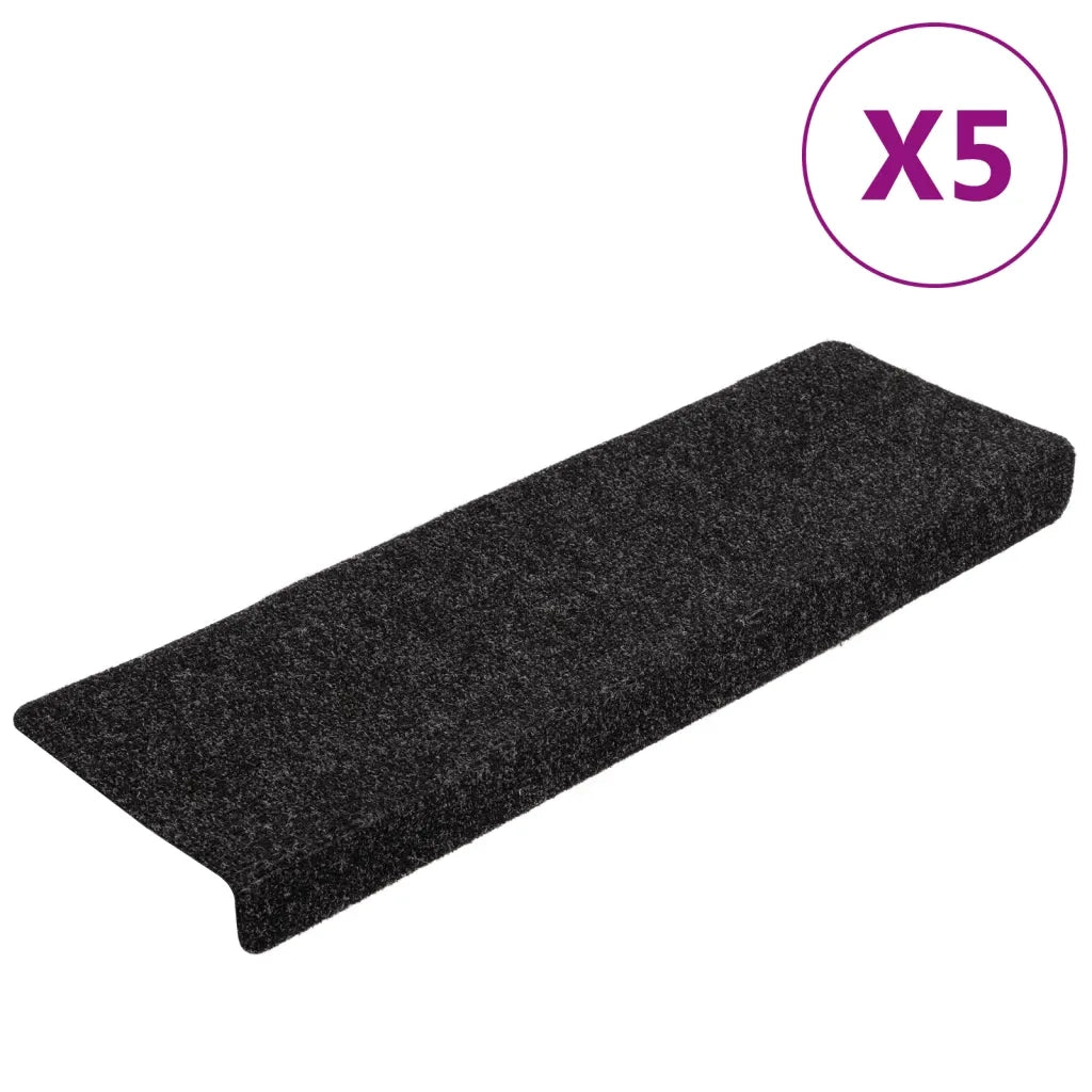 Tappetini per scale autoadesivi 5 pz 65x21x4 cm neri con bordo rettangolare 149726