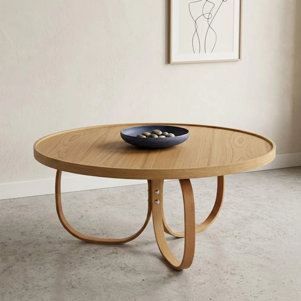 Chiavenna, Tavolino da Salotto Forma Rotondo, 100x100x46h cm Marrone Rovere