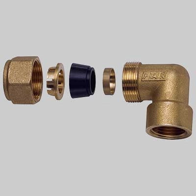 GOMITO FEMMINA CON KIT DI TENUTA PER TUBO RAME  3/4 x 18     FAR