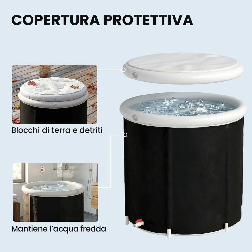 Vasca di Ghiaccio Ø78x71 cm Capienza da 280L per Sportivi con Copertura e Pompa Isolamento a 3 Strati Nero