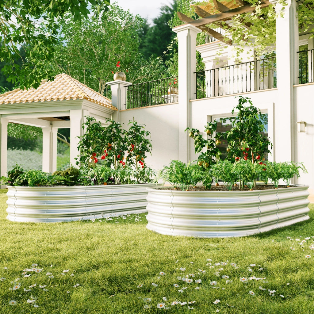 Orto rialzato set da 2 con fondo aperto resistente alla ruggine in metallo zincato argento 182,9 × 91,5 × 30,5 cm
