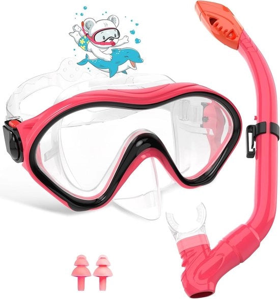 Set di maschere da snorkeling per bambini - maschera da snorkeling anti-condensata con visuale panoramica 180° HD, tubo da snorkeling in silicone e vetro resistente, per bambini da 4 a 12 anni