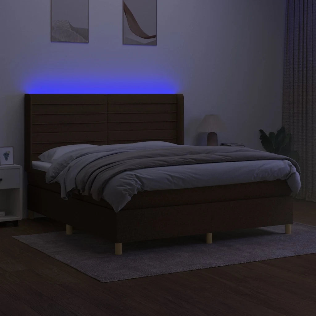 Letto a Molle Materasso e LED MarroneScuro 180x200cm in Tessuto 3138976
