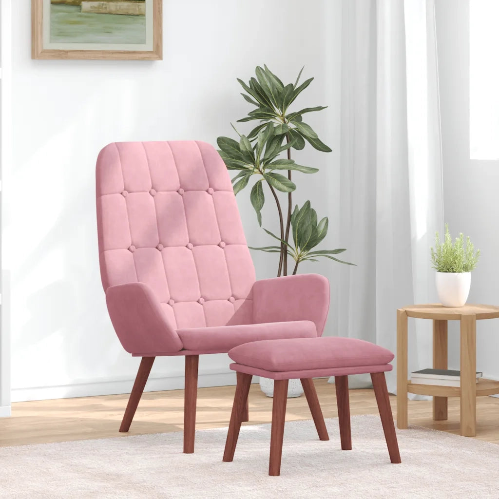 Divano Sedia-Poltrona Relax con Poggiapiedi Rosa in Velluto 409959