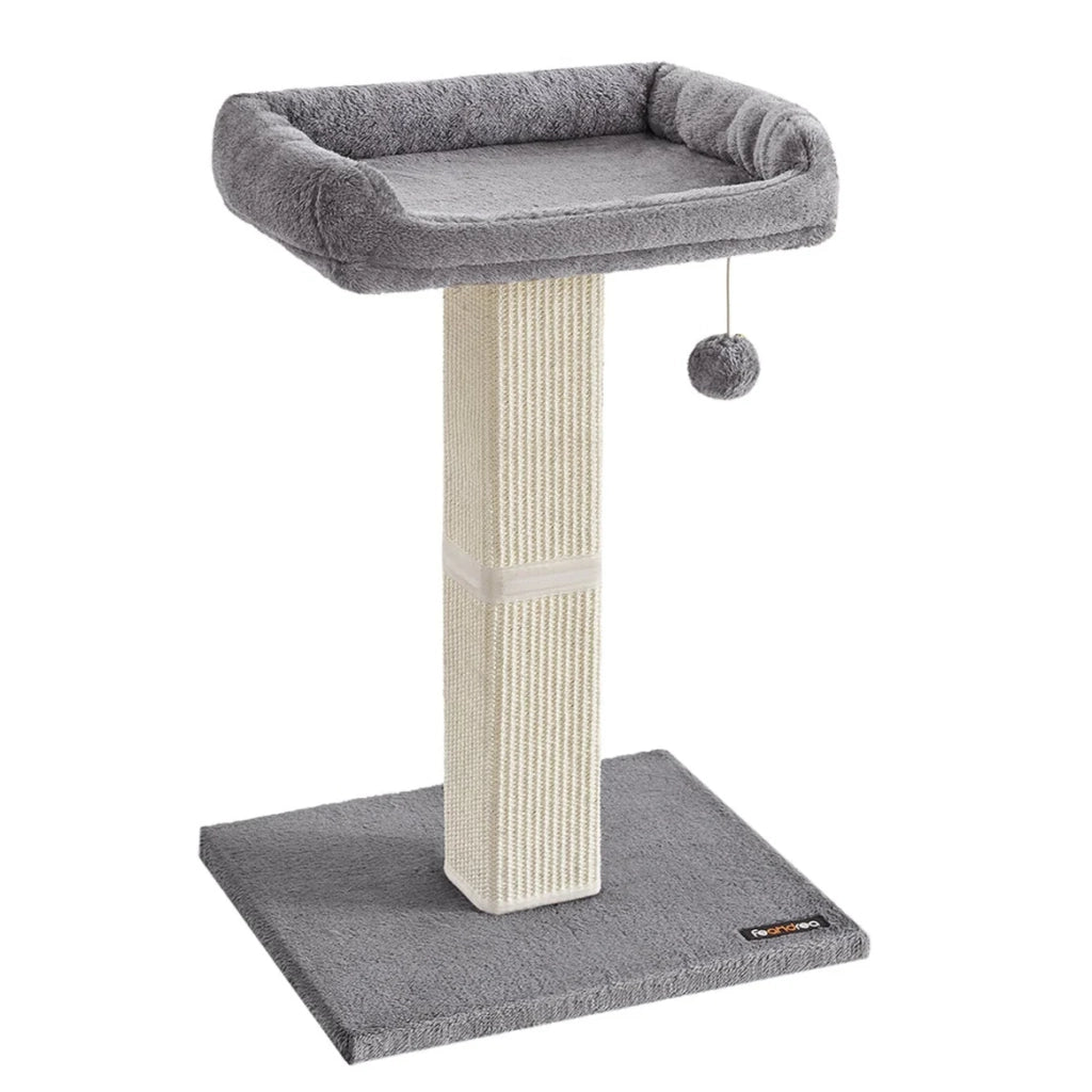 Tiragraffi per gatti con piattaforma in tessuto di peluche 40 x 30 cm albero per gatti altezza 71 cm palo in sisal con nappa grigio chiaro 12_0006010