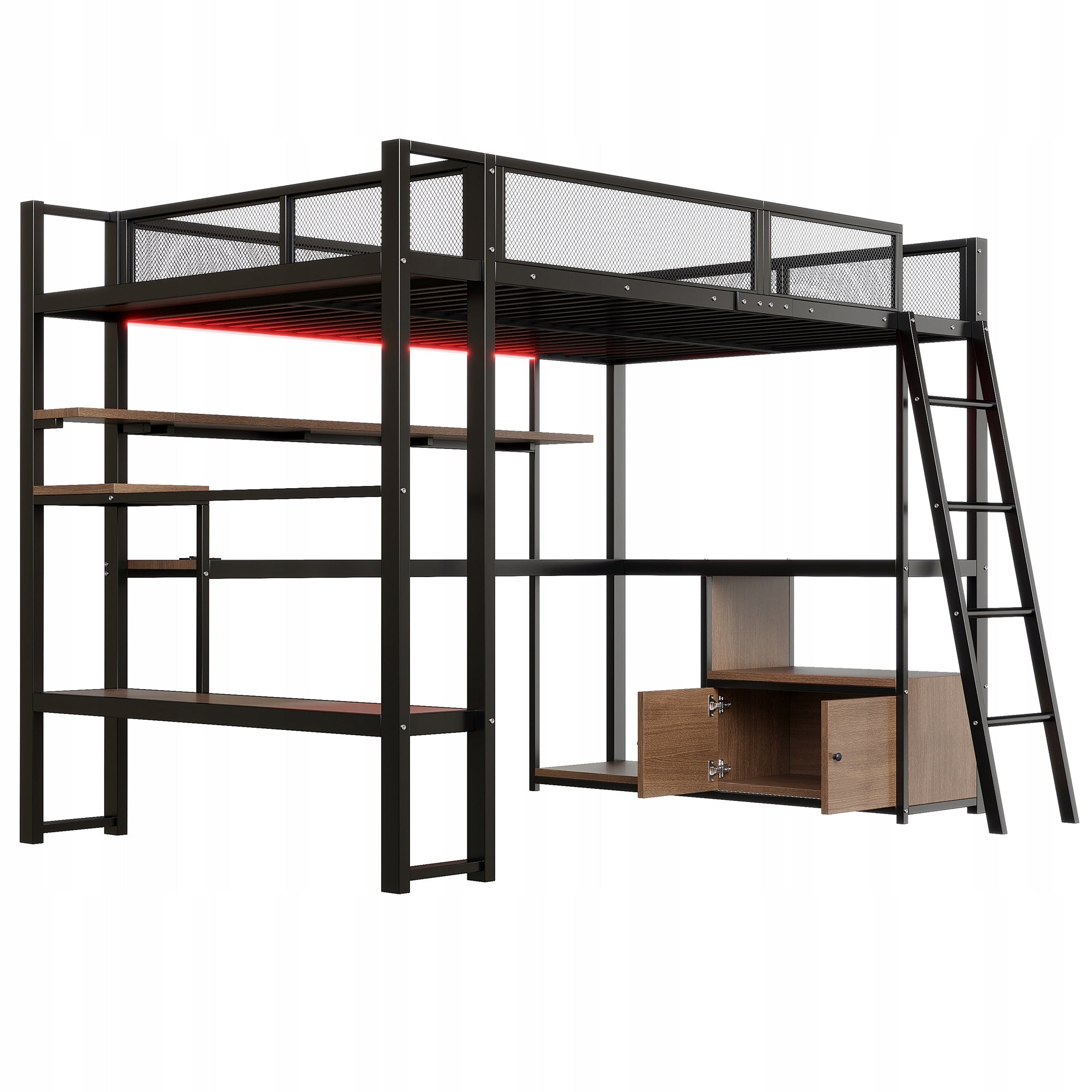 Letto da gaming con scrivania e LED - Xylo - 140x200 cm - Nero