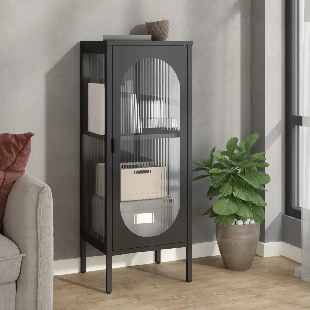 Credenza | Madia | Buffet da pranzo | Armadio da pranzo Nera 40x35x105 cm Vetro e Acciaio