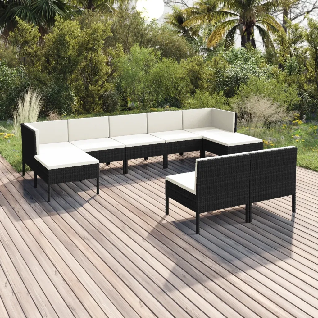 Set Divani da Giardino 9 pz con Cuscini in Polyrattan Nero cod mxl 38464