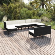 Set Divani da Giardino 9 pz con Cuscini in Polyrattan Nero cod mxl 38464