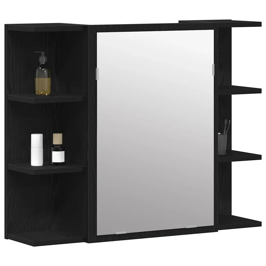 Mobiletto per specchio-Mensola con Specchio Rovere Nero 80 x 20,5 x 64 cm