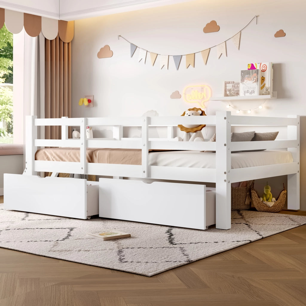 LETTO con sponde e 2 cassetti 90x200 cm Bianco in MDF