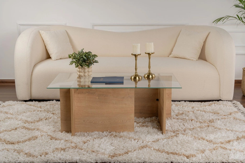 Tavolino in vetro "Vetrino" 105 x 65 x 40 cm - Rovere miele