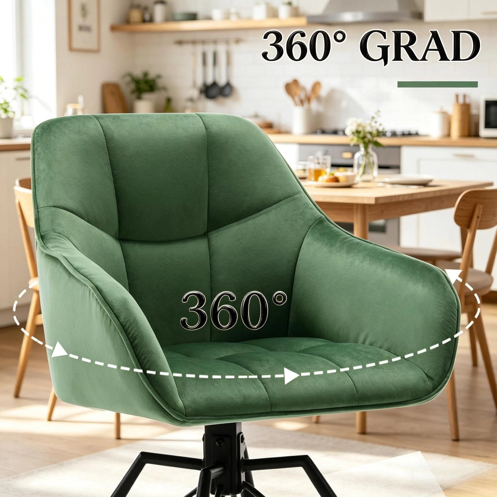Sedia da Pranzo Set da 2 Girevole a 360° con Braccioli Schienale Ergonomico in Velluto Verde Scuro