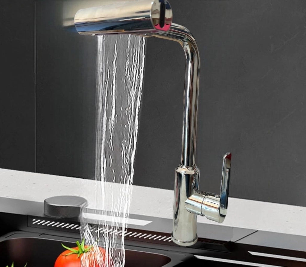 Rubinetto per lavello da cucina a cascata con bocca girevole monoforo 80037