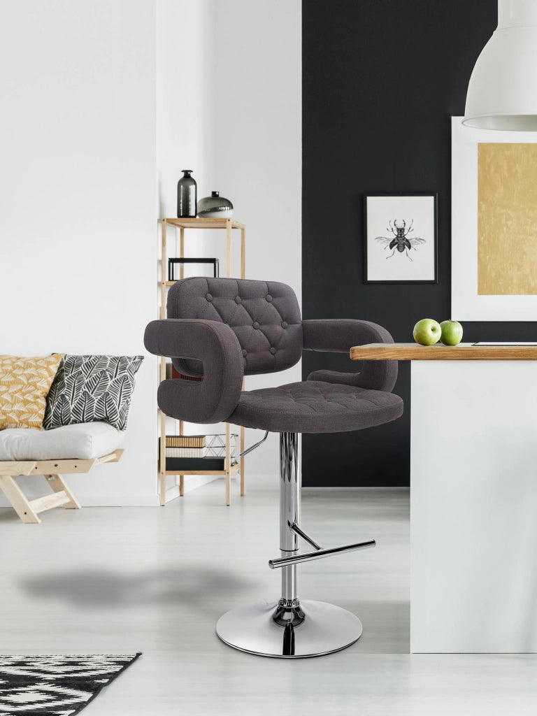 Sgabello Dublin in tessuto grigio scuro,cromo