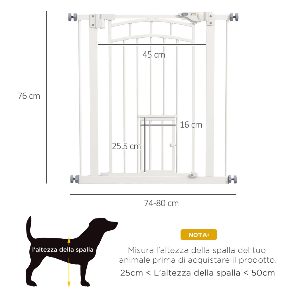 Cancellino per Cani taglia Piccola e Media con Chiusura Automatica, in Acciaio e PA, 74-80x76 cm, Bianco