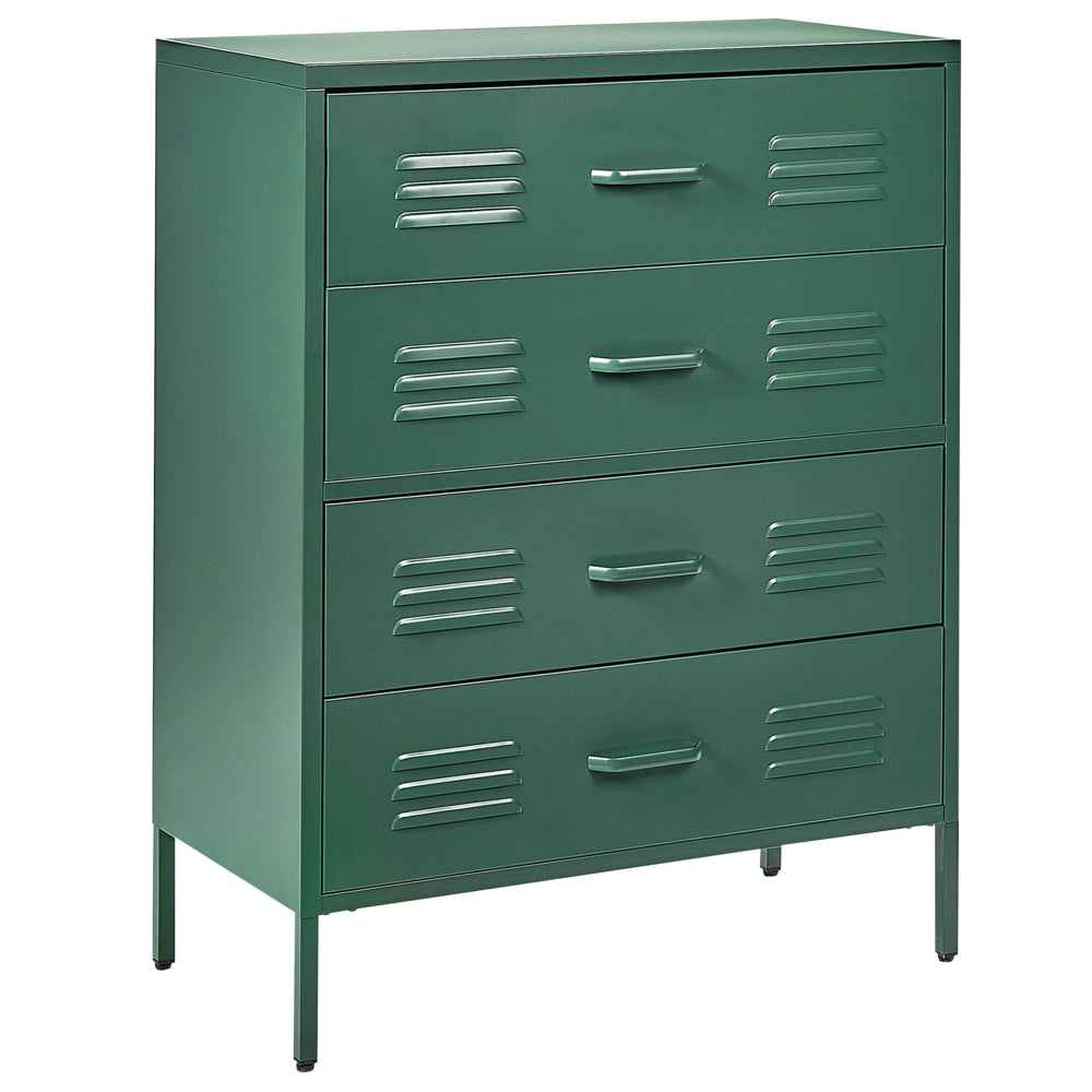 Armadio a 4 cassetti in metallo verde scuro in acciaio stile industriale per home office