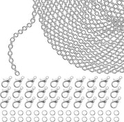 Catena in Argento per DIY - 10 m x 2,5 mm Con 30 Chiavi a Croc e Anelli di Rilascio per Creazione di Gioielli