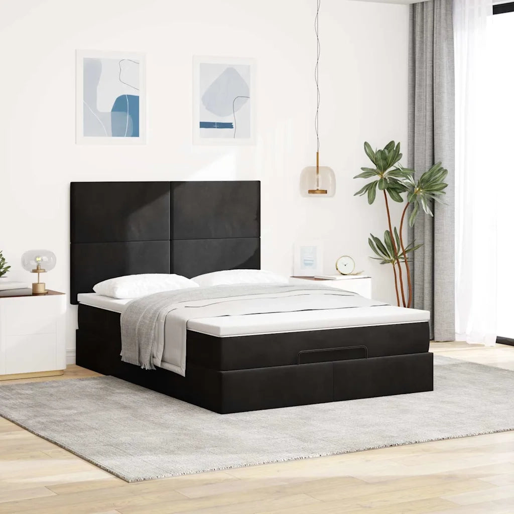 Struttura Letto Pouf con Materassi Nero 140x190 cm in Velluto 3314248