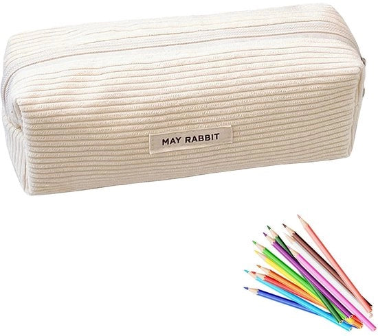 Etui per ragazze - Etui per adolescenti, etui in corduroy, etui essenziale per la scuola, etui portatile per adulti, etui con design elegante, etui per oggetti scolastici (bianco)
