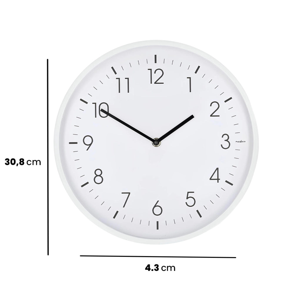 Orologio da Parete 30 cm Movimento Silenzioso Cornice Leggera Bianco Nedis