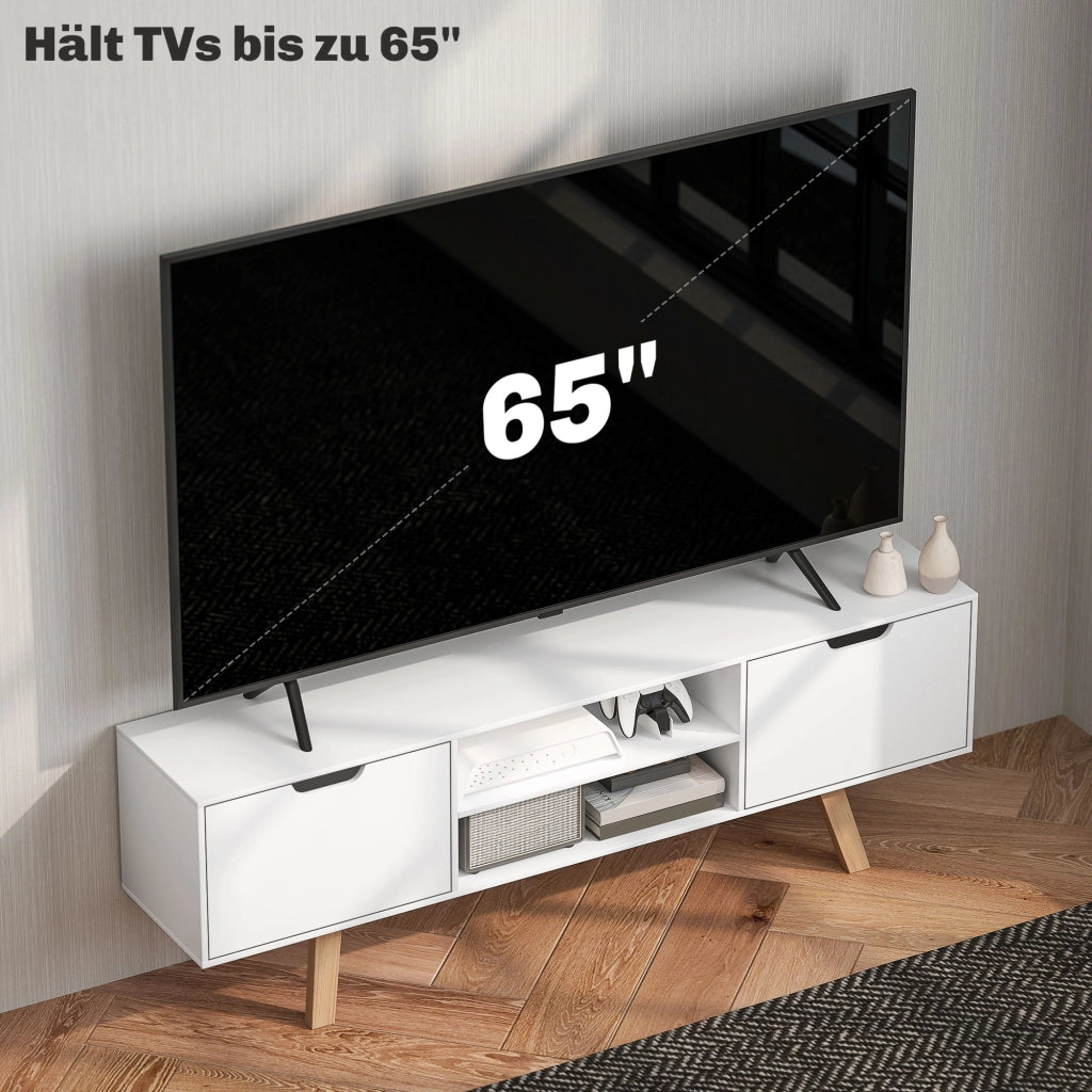 Mobile TV con cassetti e scaffali aperti ¨C zephmum ¨C MDF, bianco, 150x39x50 cm