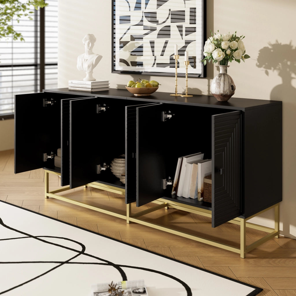 Credenza con 3 Ante Doppie; Ampio Spazio di Contenimento per Soggiorno Ufficio; in Truciolare; 160 × 38 × 75.5 cm; Nero