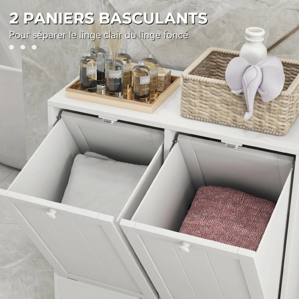 Armadietto da Bagno con Cestello Bianco ¨C Zephmum ¨C 66x33x68 cm