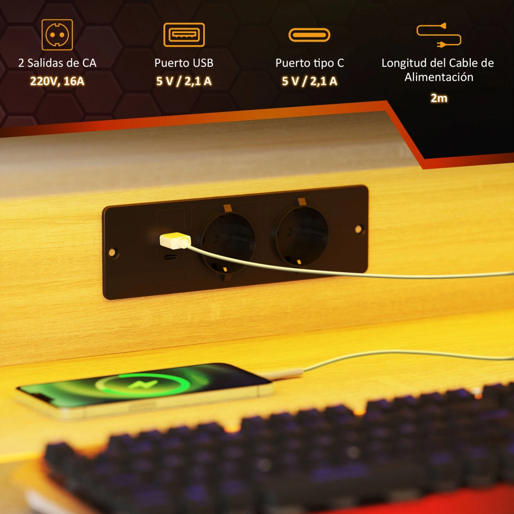 Scrivania Gaming con LED 100x60 cm ¨C Zephmum ¨C Legno Naturale