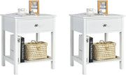 Comodino con Cassetto, Tavolino in Legno con 2 Livelli, Cassettiera da Letto Multifunzionale per Salone Camera da Letto Corridoio, 48 x 40 x 58 cm (Bianco, 2 Pezzi)