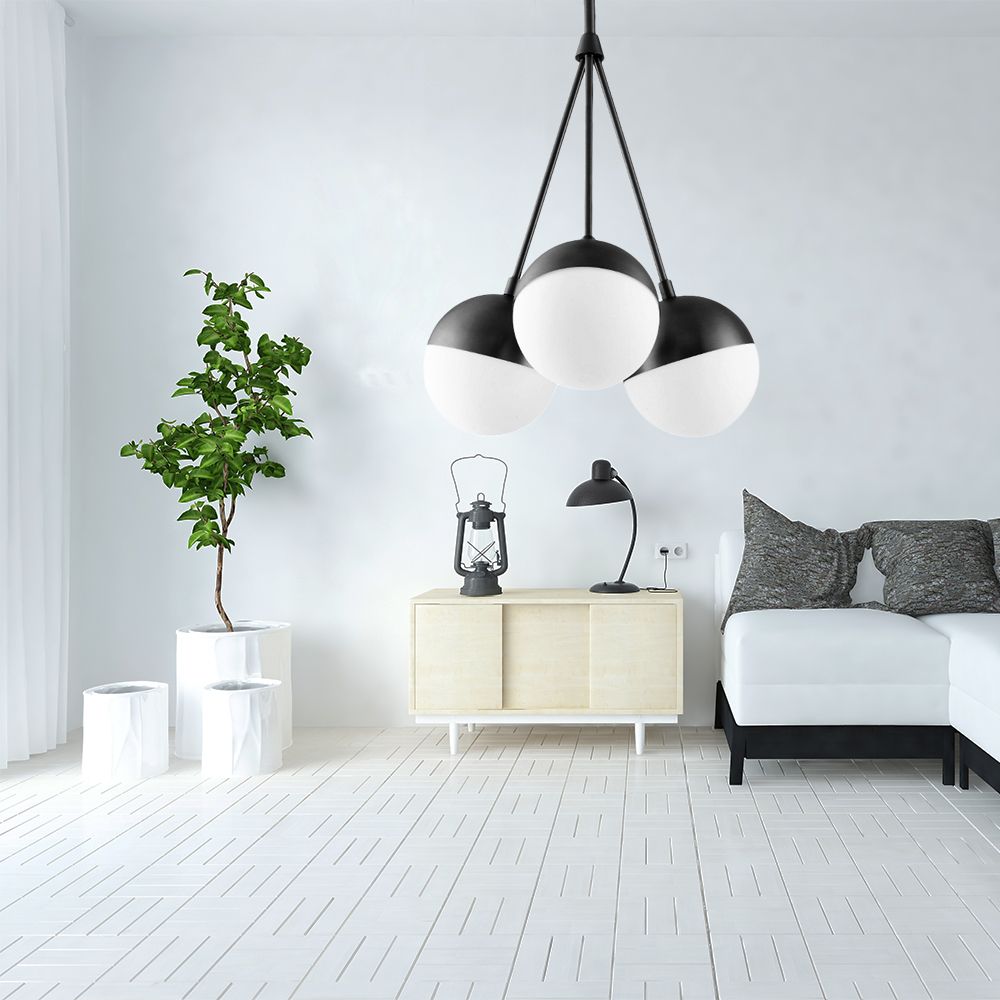 Lampada A Sospensione Sfera Di Vetro Lattea APP687-3CP Nera