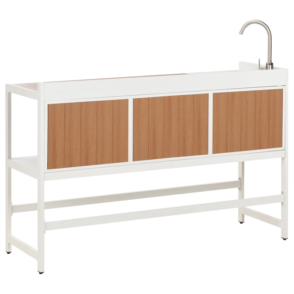 Set di 3 elementi per cucina all'aperto Bianco Alluminio Armadio di stoccaggio Isola Lavello Carrello Stazione di cucina all'aperto