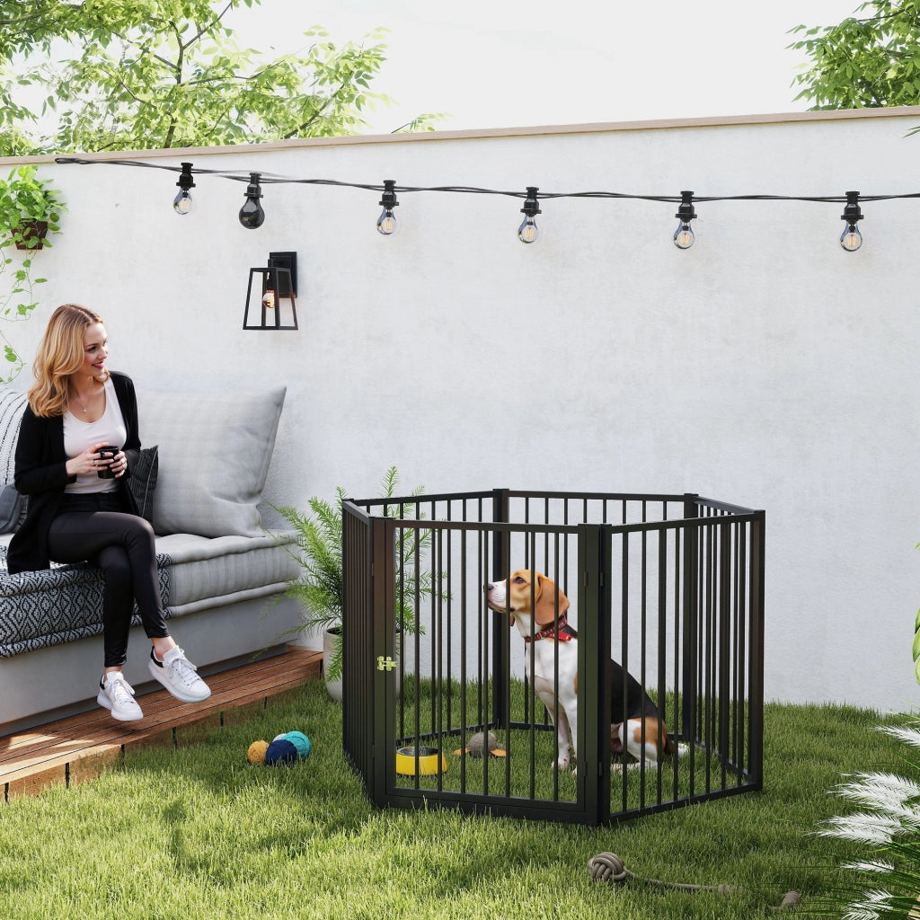 Recinto per cani con porta ¨C Zephmum ¨C 6 pannelli pieghevole in metallo nero