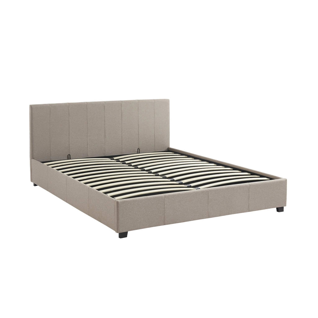 Letto a cassettone con rete a doghe e testiera, 160x200cm, beige
