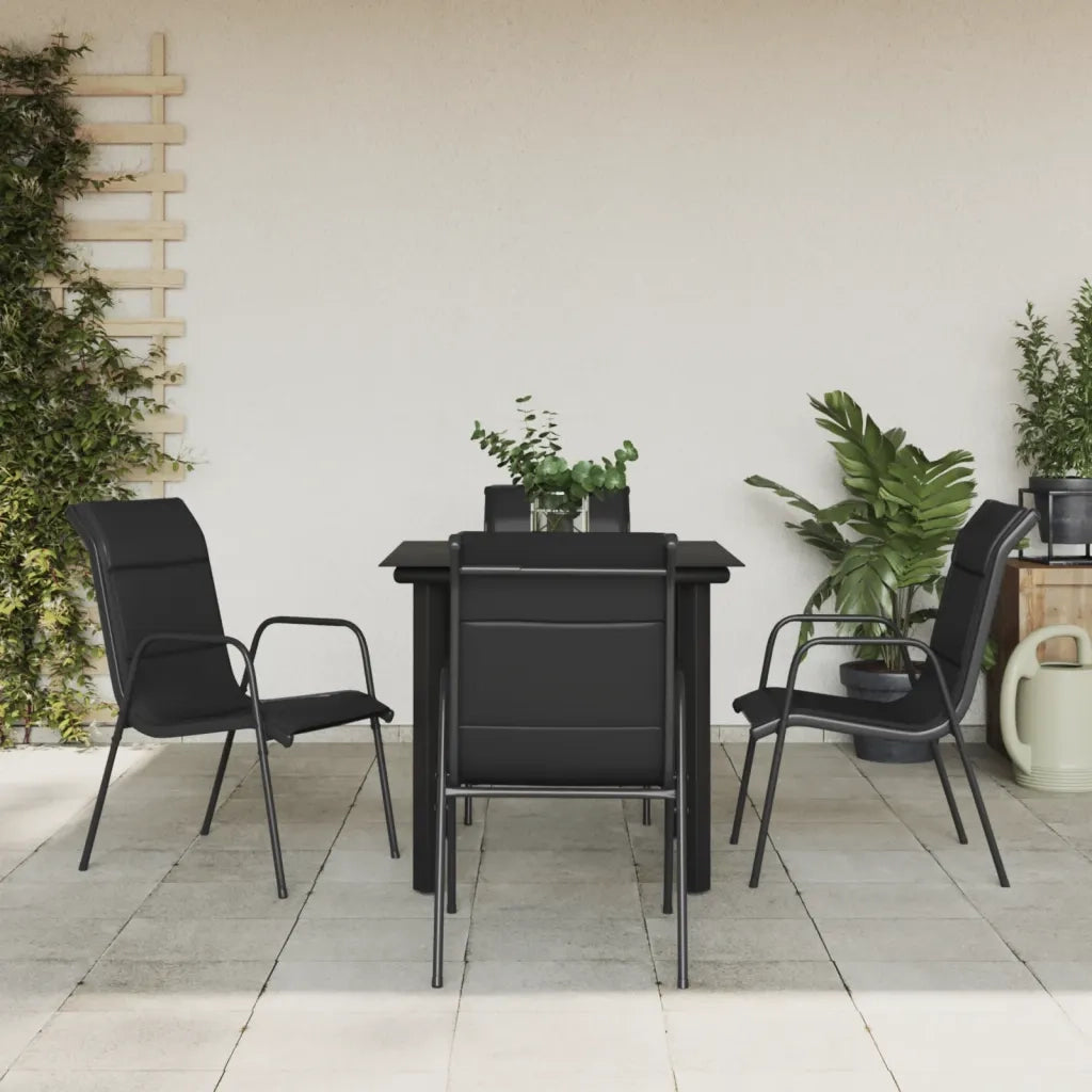 Set da Pranzo da Giardino 5 pz | Set Salotto da Giardino Nero in Acciaio e Textilene