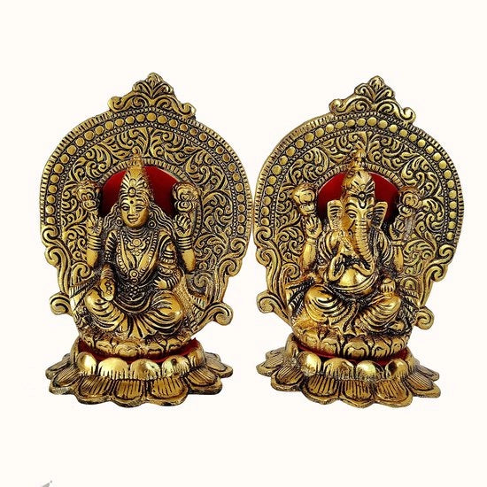 Idolo di Ganesh con Lakshmi in avorio antico - Idolo di auto, decorazione per la casa, mandir, regalo, idolo di dio hindu (Lotus Ganesh Lakshmi)