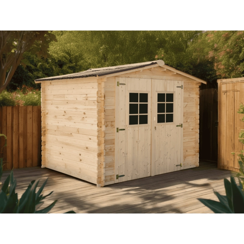 Casetta in legno da giardino doppia porta con vetro – 260x220 cm – tavole 28 mm, tetto bitumato e struttura compatta – VD2622.02N Foresta