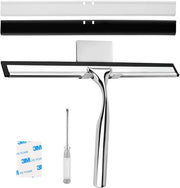 Kit di pulizia vetro per doccia RVS con 2 spazzole in gomma sostituibili e chiodo da parete adesivo per piastrelle da bagno specchio per doccia vetro autorefrattante 25cm