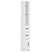 kleankin Colonna Bagno con Mensole e Armadietti, Mobile Alto Salvaspazio in Legno 15x17x120cm, Bianco