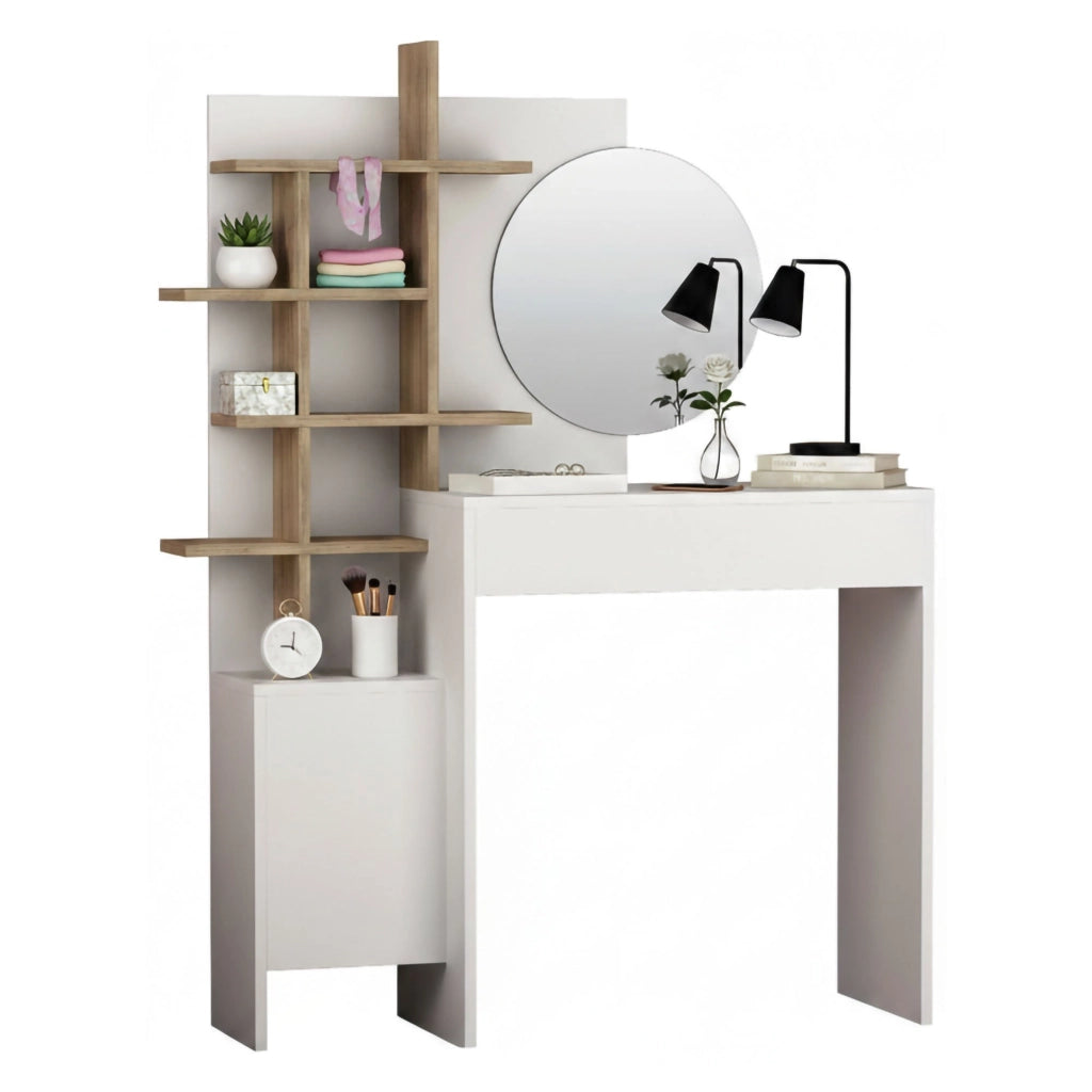 Pago, Consolle Specchio Incluso, 35x35x151h cm Bianco Quercia