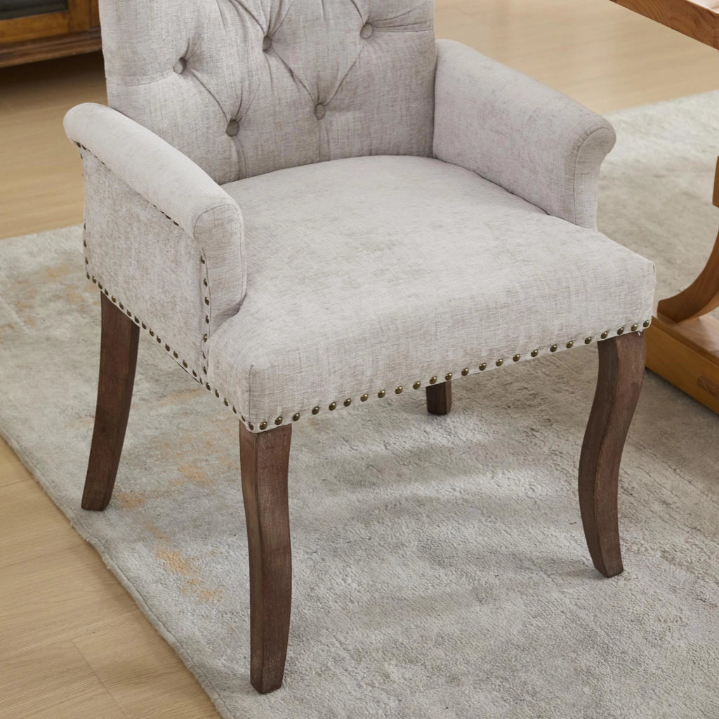 Sedia da Pranzo Imbottita in Velluto con Braccioli e Gambe in Legno ¨C MINIMAL ¨C Beige