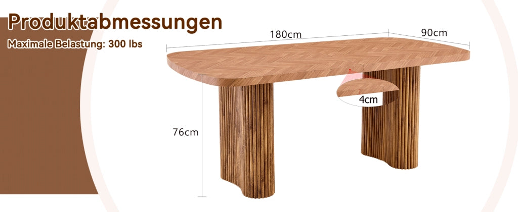 Tavolo da pranzo in MDF noce 180×90 cm con base a colonna arcuata, design moderno per sala da pranzo e area reception