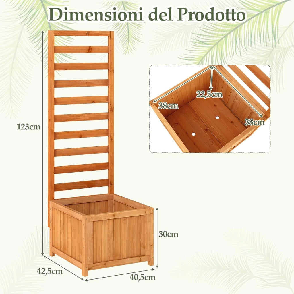 Letto da Giardino Rialzato in Legno con Traliccio, Fioriera Elevata con Fori di Drenaggio & Spazi per Piante Rampicanti, Viti, Fiori, Verdure, Fioriera per Interni ed Esterni (Arancione)