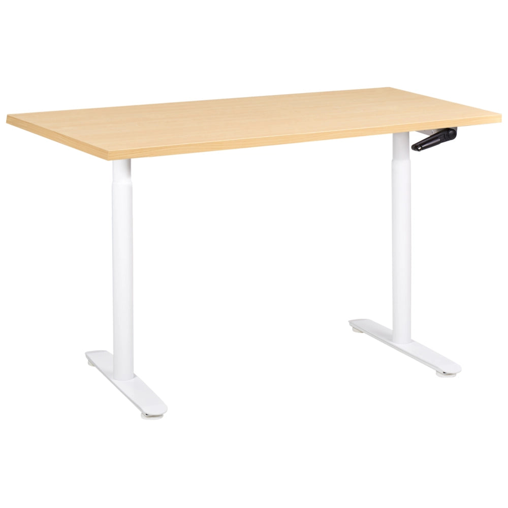 Scrivania regolabile manualmente bianco e marrone chiaro 180 x 60 cm Struttura in acciaio verniciato a polvere