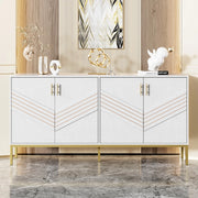 Credenza Moderna con 4 Ante ¨C MINIMAL ¨C Bianco e Oro, MDF, Gambe in Metallo, Ripiani Regolabili