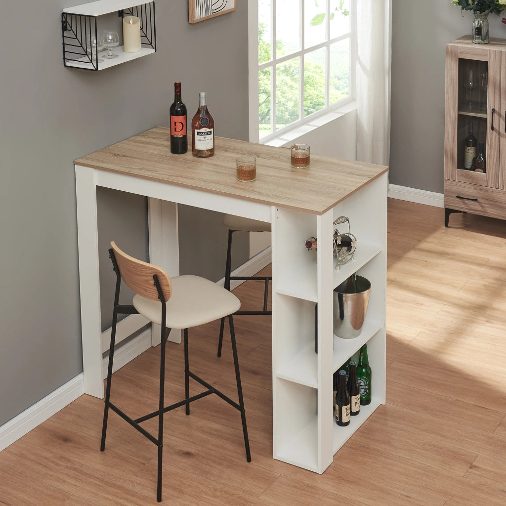 Tavolo Alto da Bar Danderyd Bancone a 3 Ripiani Laterali 120 x 60 x 106 cm - Bianco / Effetto Rovere [en.casa]