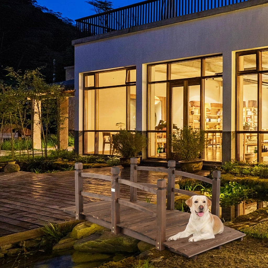 Ponte da Giardino in Legno di Abete 170 cm, Ponticello Decorativo con Ringhiere di Sicurezza, per Giardino Cortile e Fattoria, 171x76,5x58,5cm, Portata 180 kg