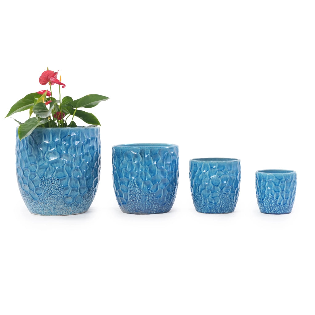 VASO DA FIORI Ø38 cm in ceramica blu smaltata, effetto martellato, per interno ed esterno