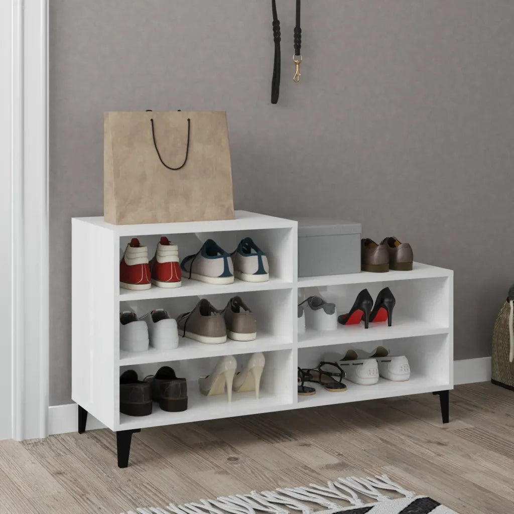 Scarpiera-Scaffale per scarpe Bianco Lucido 102x36x60 cm in Legno Multistrato 523832