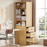Libreria alta con 3 cassetti e 2 ripiani regolabili, per piccoli spazi, in truciolare, rovere, 60 × 38 × 180 cm